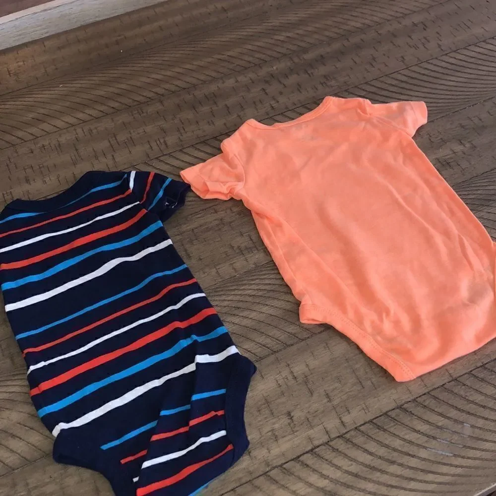 Carters Cotton Blend 2 Soft Onesies Nautical Stripes 🛳 and Neon Orange 🍊
